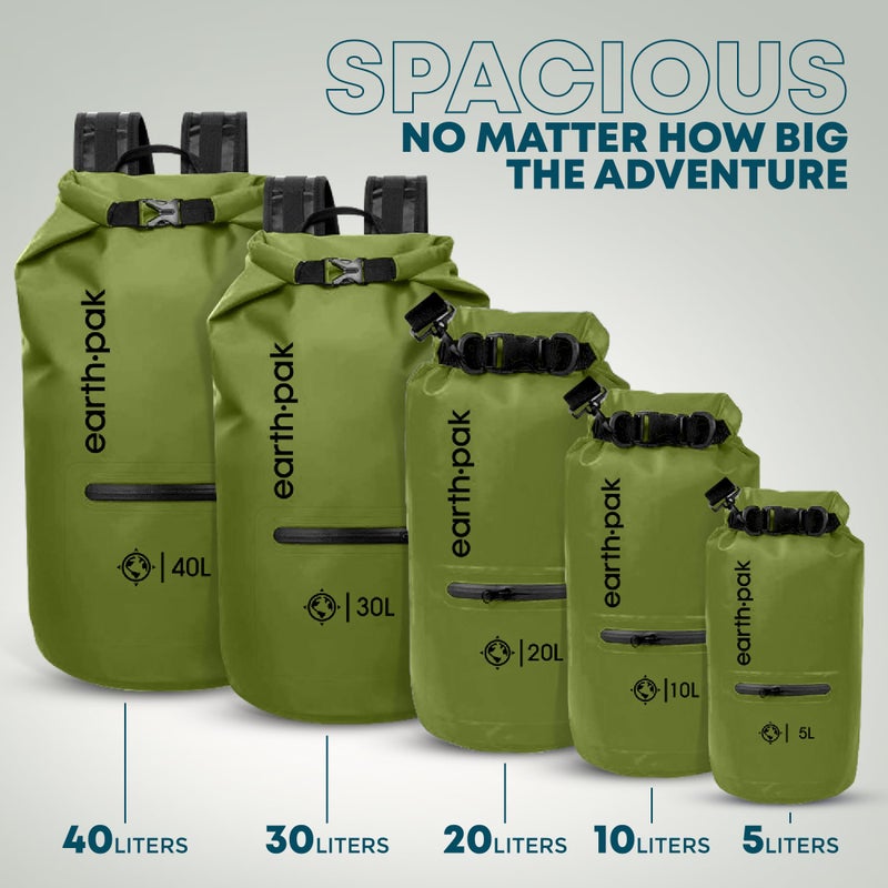 Earth Pak Waterproof Dry Bag with Zippered Pocket - Waterproof Dry Bag Backpack Keeps Gear Dry for Boating, Camping, Fishing, Beach Drybag, Kayak Accessories - Dry Bags Waterproof with Phone Case 20L - Image 2